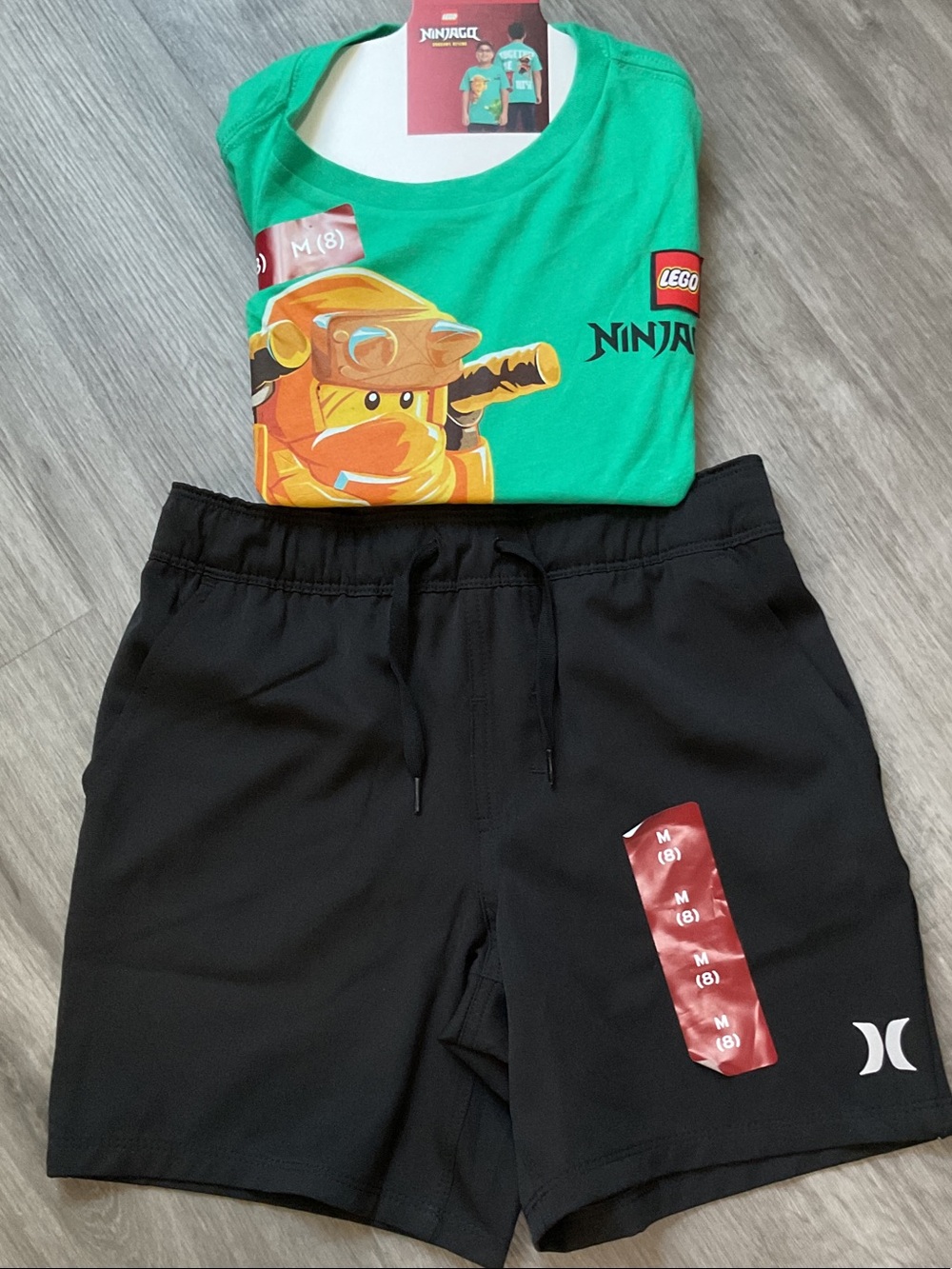 Hurley Black Athletic Shorts with Bright Green LEGO Ninjago Tee
